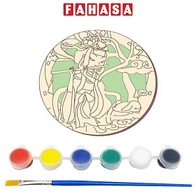 Lồng Đèn Trung Thu Gỗ Mộc Không Màu + Vỉ 6 Màu Nước: Đèn Hằng Tròn Mộc - Bách Mộc 07 (Có Kèm Pin)
