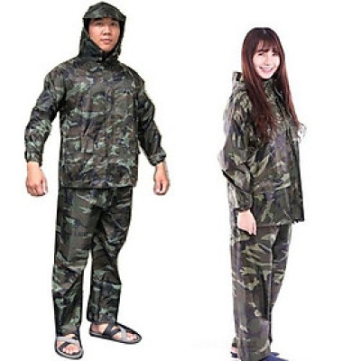 Áo mưa bộ nam nữ 2XL dưới 65kg , vải dù ,chống thấm nước họa tiết lính rằn ri cao cấp có túi đựng sang trọng