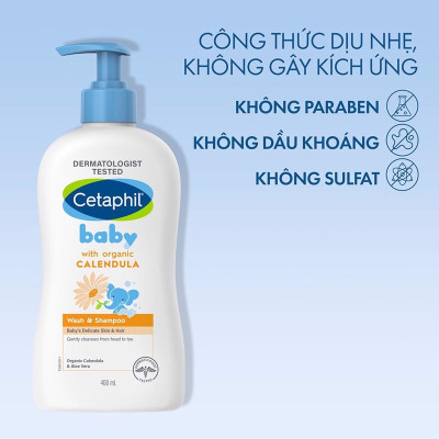 Cetaphil tắm gội hữu cơ Organic - Cetaphil Baby Wash & Shampoo with Organic Calendula