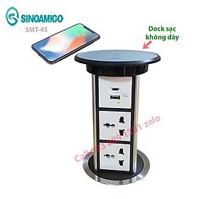 Ổ cắm thông minh lắp âm bàn đảo Sinoamigo SMT-4S, nâng hạ tự động, tích hợp sạc không dây 15W, chống nước IP54 - Hàng chính hãng