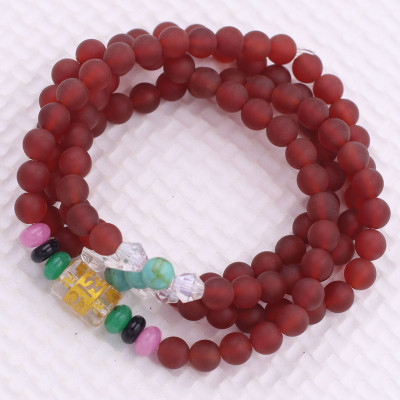 Vòng chuỗi 108 hạt mã não đỏ mờ charm lục tự chân ngôn - hạt 8 ly ( size lớn ), vòng chuỗi niệm Phật, vòng chuỗi đeo tay