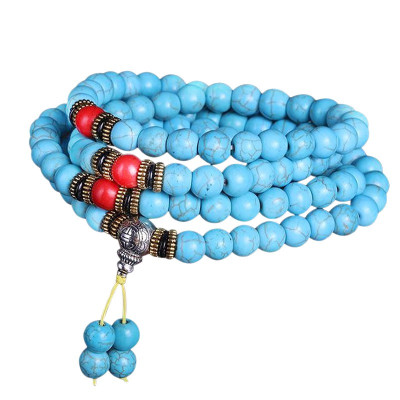 VÒNG TAY CHUỖI 108 HẠT NGỌC LAM TÂY TẠNG 8mm NĂNG LƯỢNG BÌNH AN