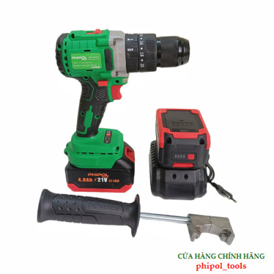 Combo Máy khoan pin 21V đầu kẹp 13mm động cơ không chổi than PHIPOL TOOLS PH3025 Kèm 2 pin và sạc - Hàng Chính Hãng