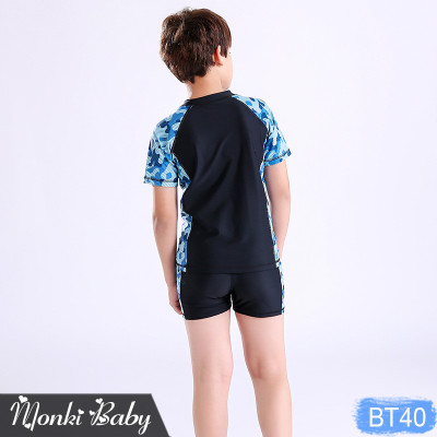 Đồ bơi cho bé trai vừa và lớn size đại đến 55kg, mẫu thun bơi cao cấp, dáng áo cộc tay quần sooc đùi thể thao, có kèm mũ | BT40