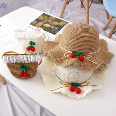 Set mũ cói và túi cói cho bé gái 2 đến 6 tuổi  - Nâu