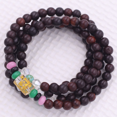Vòng chuỗi 108 hạt gỗ đàn hương nâu charm lục tự chân ngôn - hạt 8 ly ( size lớn ), vòng chuỗi niệm Phật, vòng chuỗi đeo tay