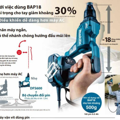 MÁY VẶN VÍT DÙNG PIN (BL)(18V) MAKITA DFS600Z (KHÔNG KÈM PIN VÀ SẠC) - HÀNG CHÍNH HÃNG