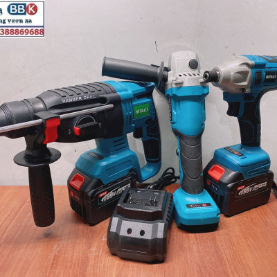 Bộ Combo 3 Máy Gồm Máy Khoan Đục Bê Tông, Máy Mài Và Máy Chuyên Vít Dùng Pin 199V 15 Cell, Động Cơ Không Chổi Than, Máy Khoan Siêu Khỏe - Bảo Hành 1 Năm