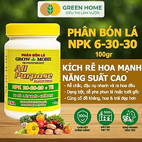 Phân Bón Lá Grow More NPK 6-30-30, GreenHome, Chai 100GR, Kích Ra Hoa, Tăng Đậu Quả