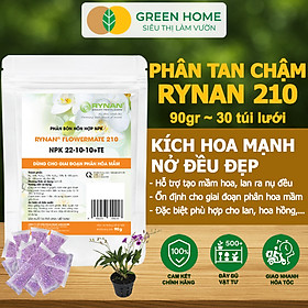 Phân Tan Chậm GreenHome, Rynan 210, Bao 90g ~ 30 Túi Lưới 3g, Chuyên Dùng Cho Phong Lan Trưởng Thành