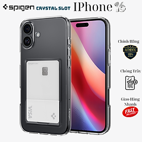 Ốp Lưng Spigen có khe đựng thẻ cho iPhone 16 Pro Max / 16 Pro / 16 Plus / 16, SPIGEN CRYSTAL SLOT, TPU chống sốc_ Hàng Chính Hãng