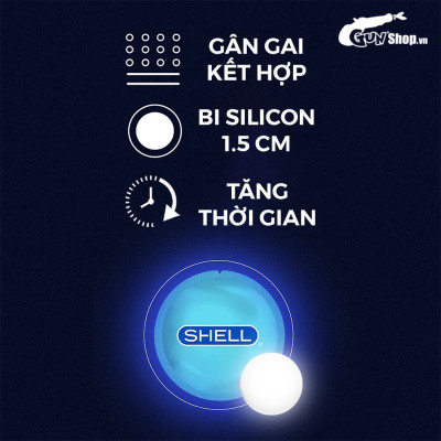 [Hộp 5 cái] Bao cao su Shell Love Bead - Gân nổi, kéo dài thời gian, bi tăng 1.5cm 