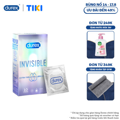 Bao cao su Durex Invisible Extra Thin Extra Lubricated 1 Hộp 10 Bao