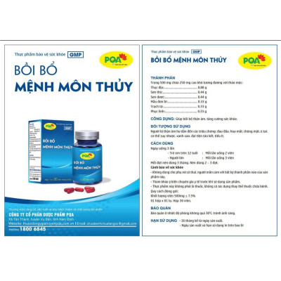 Viên Nang Mệnh Môn Thủy PQA Giúp Bồi Bổ Thận Âm, Tăng Cường Sức Khỏe Hộp 30 Viên