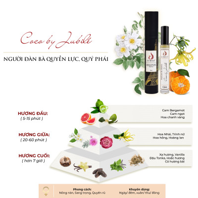 Coco by Jubilé - Tinh dầu nước hoa Pháp nữ Dạng lăn 12ml Thơm Lâu, Sang Trọng, Quyến Rũ