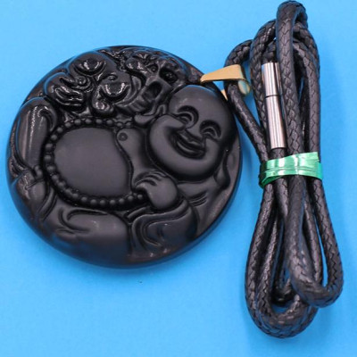 Dây chuyền mặt Phật Di Lặc - thạch anh đen 4.5cm DEPDLE9