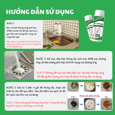 Combo 3 lọ bột thông cống AMB, bột thông bồn cầu, bồn rửa bát, tắc cống siêu mạnh, hiệu quả an toàn