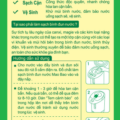Chất Làm Sạch Bình Đun Nước Mao Bao 25g x 1 gói