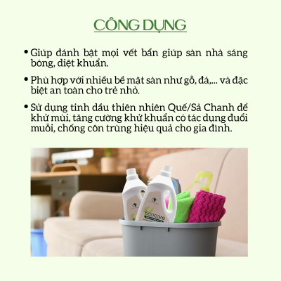 Nước lau sàn hữu cơ Bồ hòn Ecocare tinh dầu Quế 1000ml