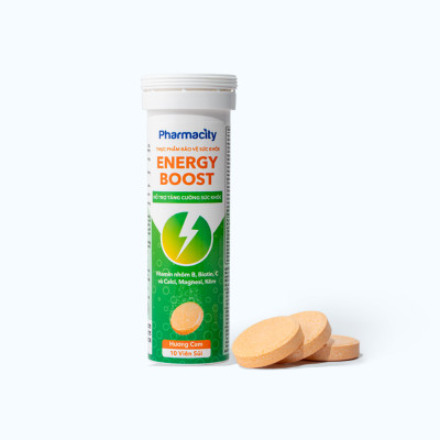 Viên sủi Pharmacity Energy Boost hương cam hỗ trợ tăng cường sức khỏe (Tuýp 10 viên)