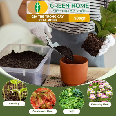 Rêu Than Bùn Peatmoss Greenhome, Bao 500gr, Giá Thể, Cân Bằng Ẩm, Trộn Đất Trồng Sen Đá, Kiểng Lá, Hoa Hồng, Ươm Hạt Giống